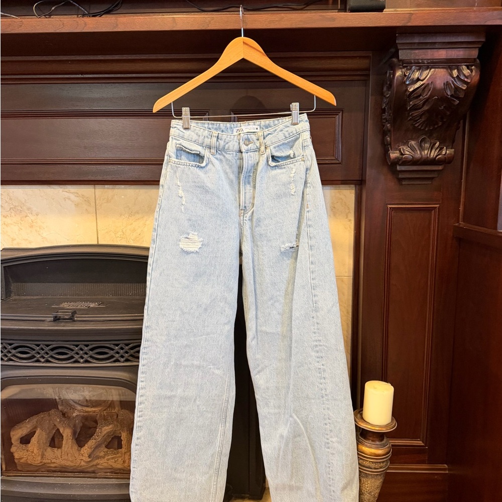 Zara Light Blue Wide Leg Jeans